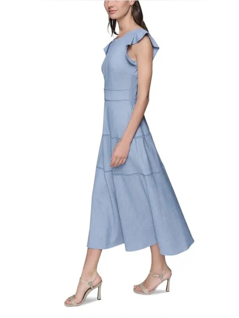 💙🌼💙 arl Lagerfeld FLUTTER SLEEVE CHAMBRAY MIDI DRESS  size 12